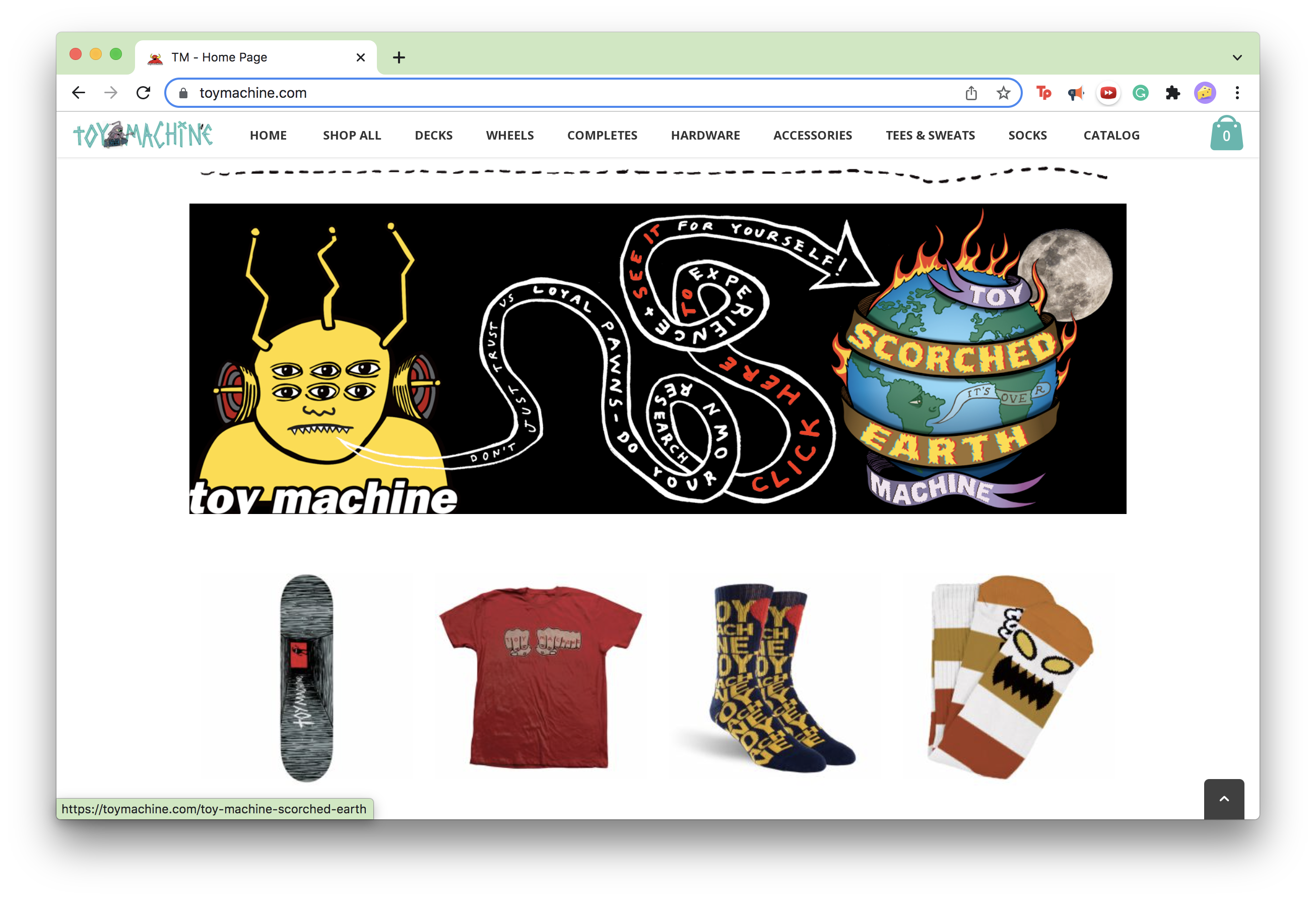 Screenshot of the home page of the Toy Machine website.