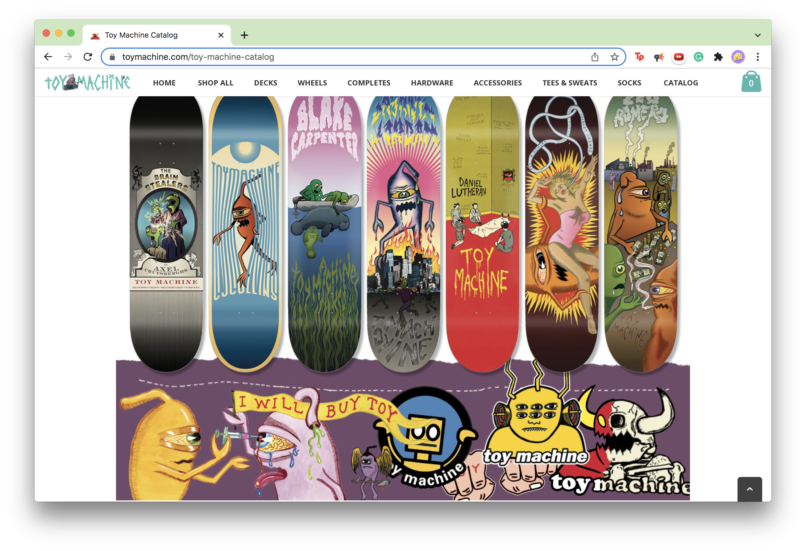 Screenshot of the home page of the Toy Machine website.